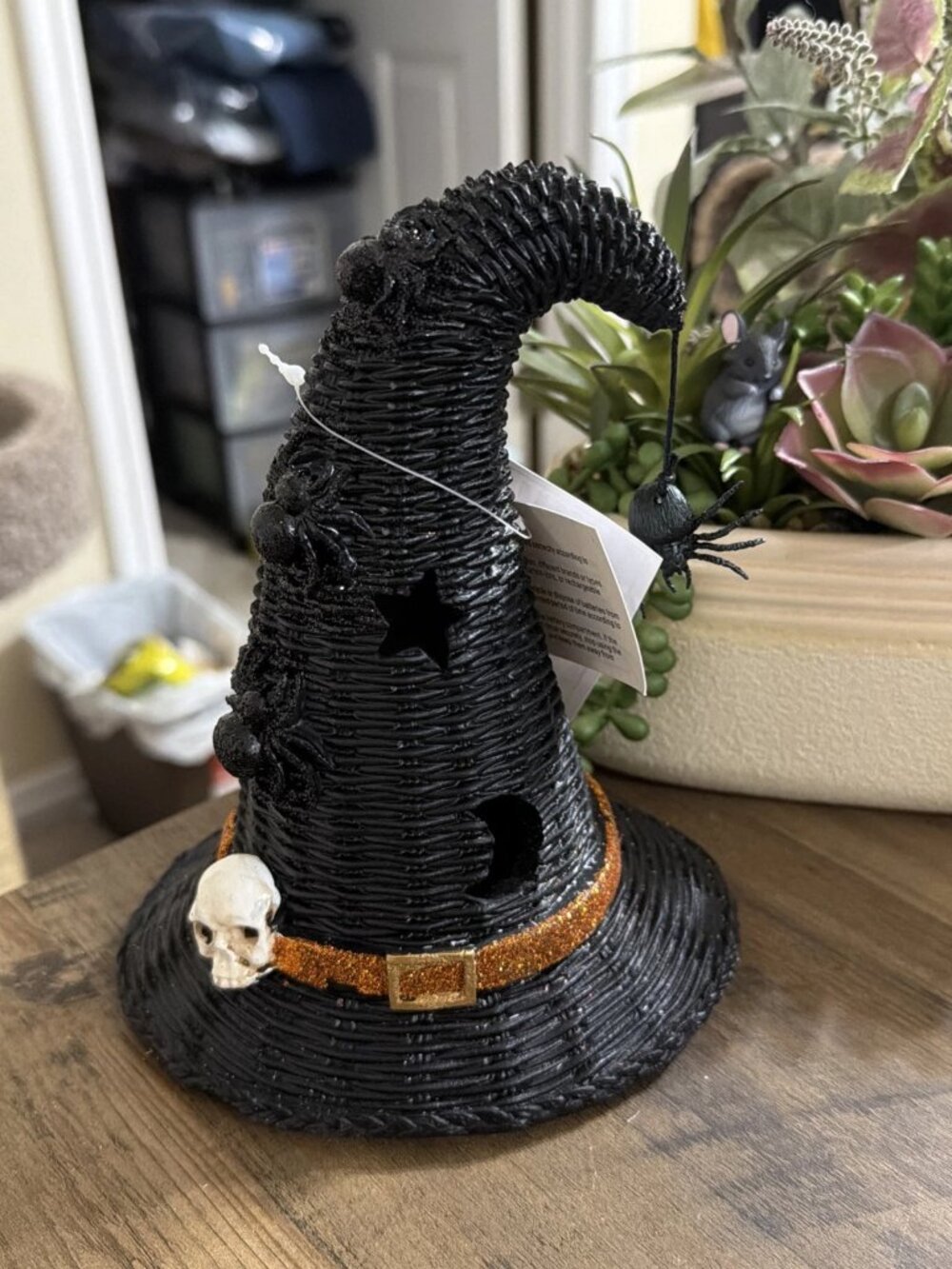 LED Halloween Witch Hat With Skull, Spiders, & Cut-Outs - NWT